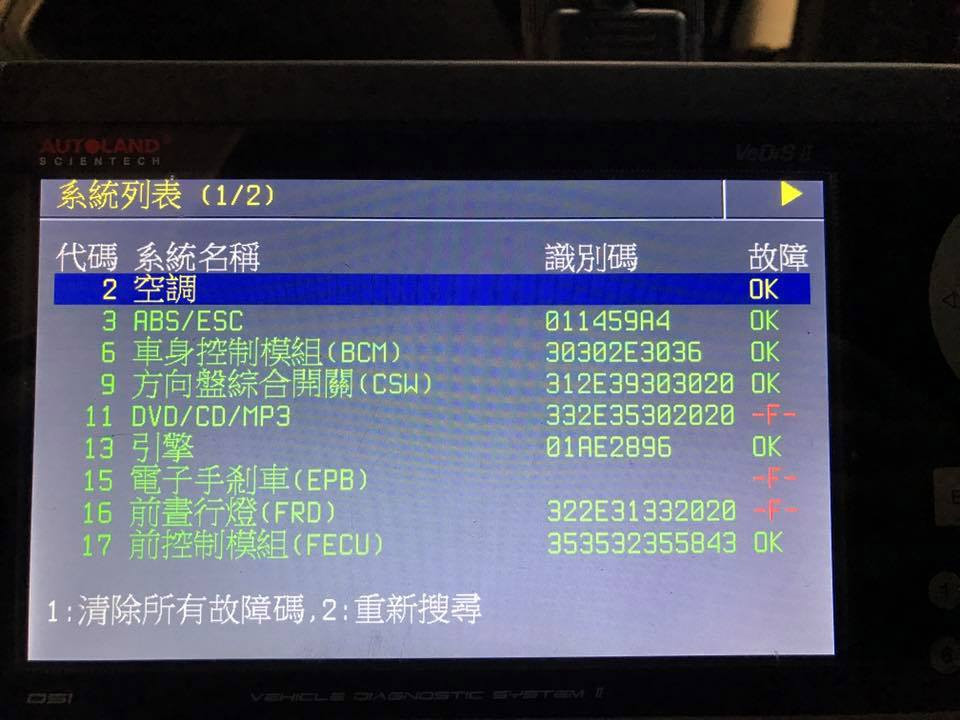 另一套診斷設備在歷史紀錄中顯示多個系統狀態標記。